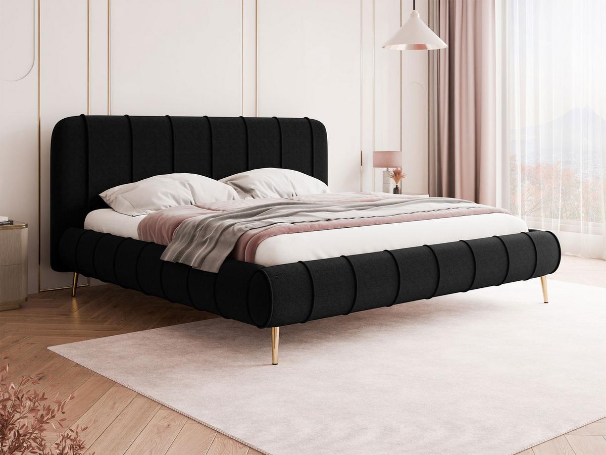 POLSTERBETT Slim XI mit Füße - Goldfarben/Schwarz, Holz/Holzwerkstoff (140/200cm) - MIRJAN24