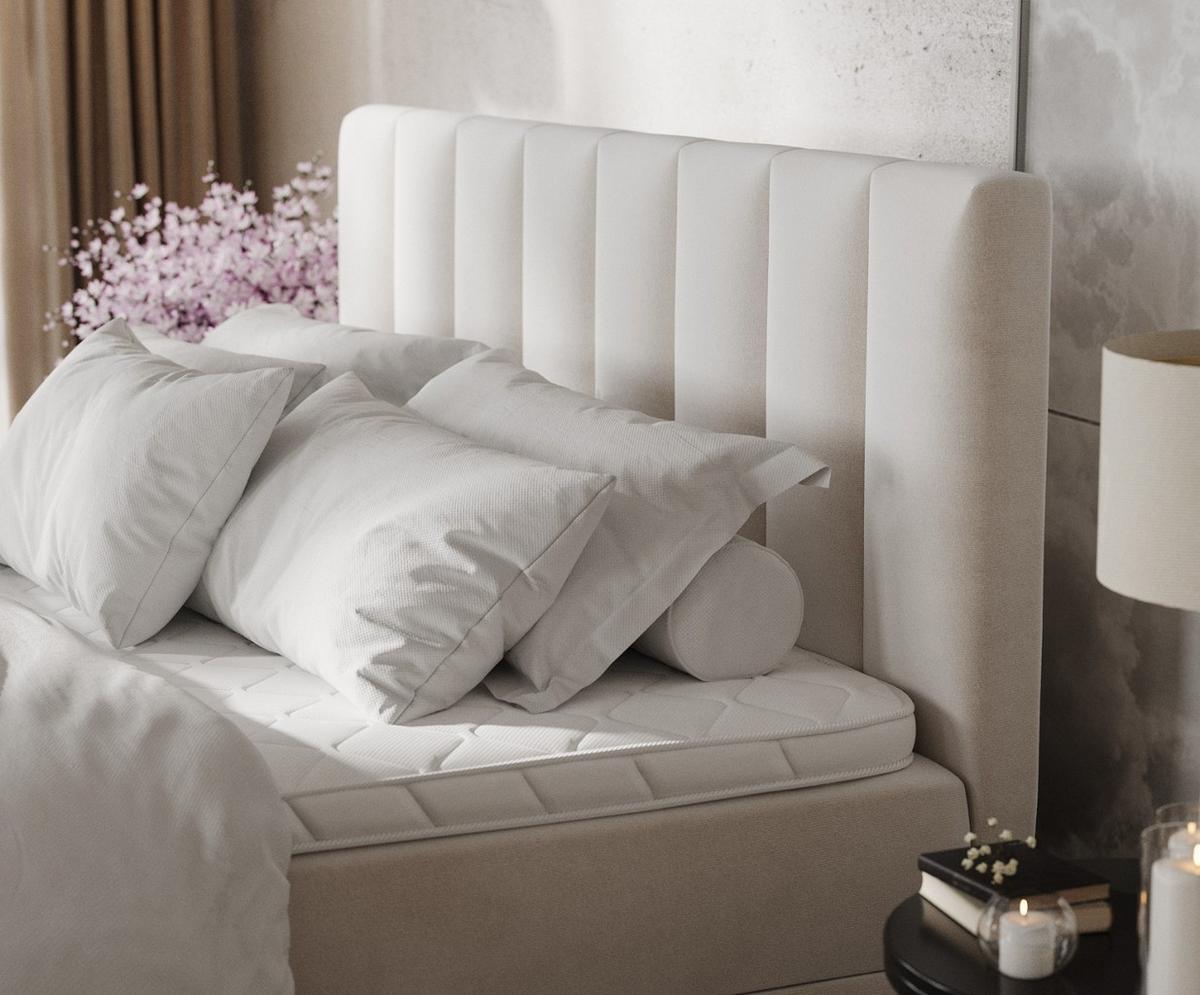 BOXBETT Lusso 180/200 cm Creme im Paros Stoff - Creme/Schwarz, Holz/Holzwerkstoff (180/200cm) - AltaBeds
