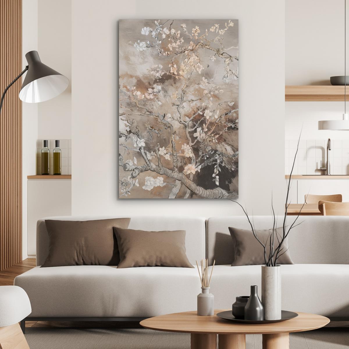 AKUSTIKBILD Mandelblüte - Kunst - Van Gogh - Beige - Abstrakt Wanddeko 70x100 cm - Braun, Kunststoff (70/100cm) - MuchoWow