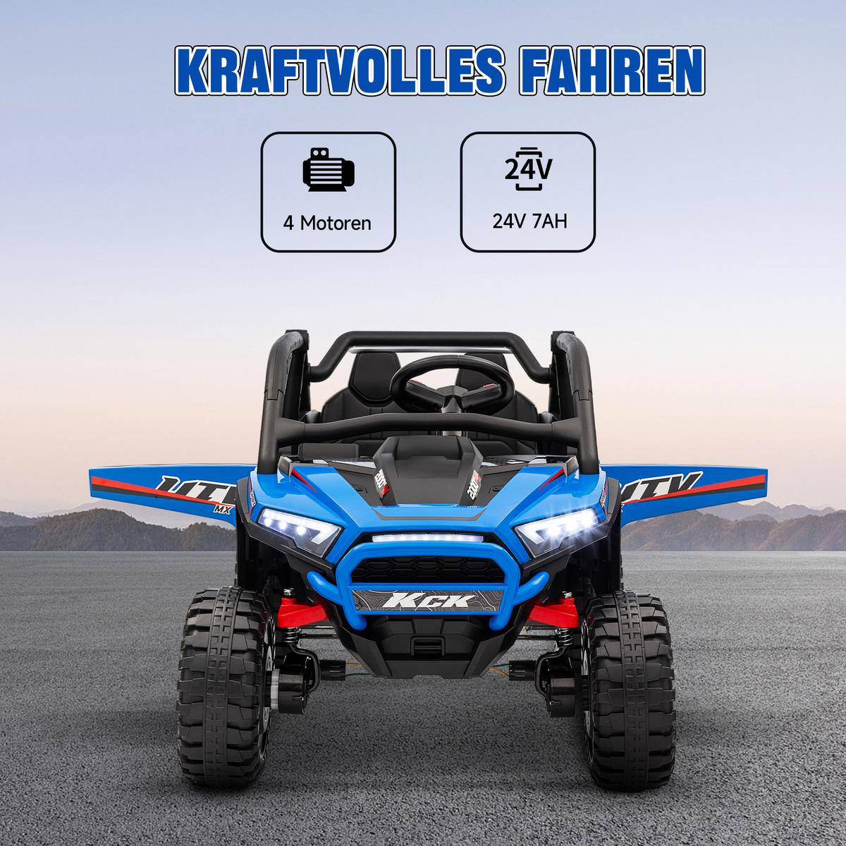 ELEKTRO Kinderauto, Geländewagen mit 2,4G Fernbedienung, 5-7 km/h für 3-8 Jahre - Blau, Kunststoff/Metall (117/72/67cm) - AIYAPLAY