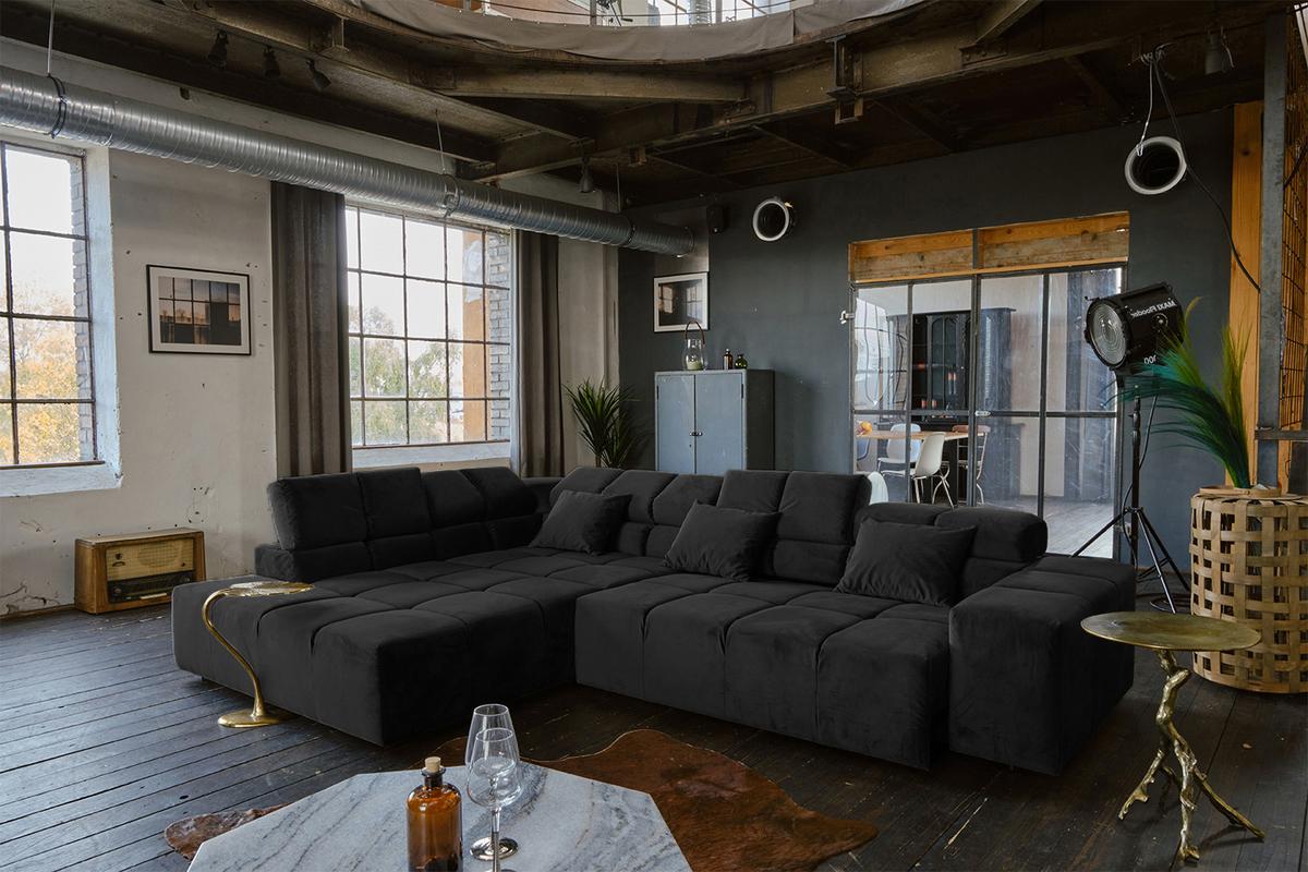 ECKSOFA MIT MOTORISCHEM SITZVORZUG NEVADA Schwarz Velvet Relaxfunktion - Schwarz, Textil (319/215cm) - KAWOLA