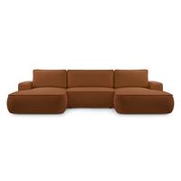 WOHNLANDSCHAFT SOLO Orange Boucle-Stoff mit Schlaffunktion - Orange, Holz (364/87/168cm) - MASSENO