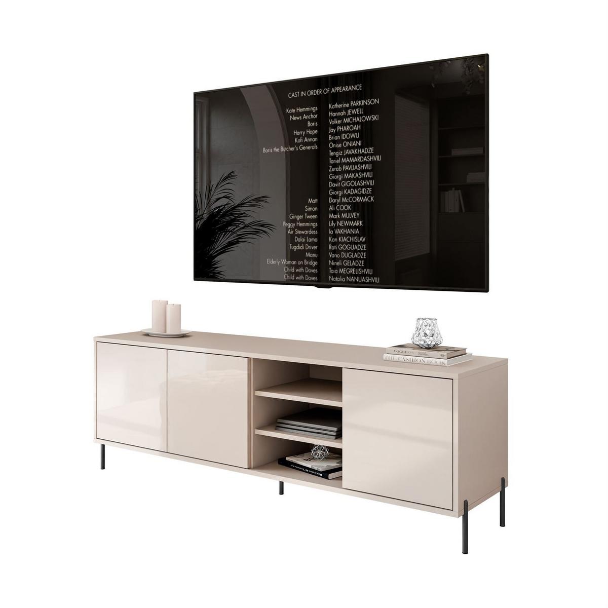 TV-SCHRANK SANAYI Kaschmir Hochglanz – gerade schwarze Beine - Kaschmir, Holzwerkstoff (156/60/38cm) - Lookway