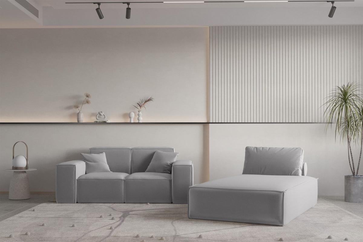 SOFA Sezlong Celes Premium 2er-set - Hellgrau, Holzwerkstoff/Textil (110/95/194cm) - Fun Möbel