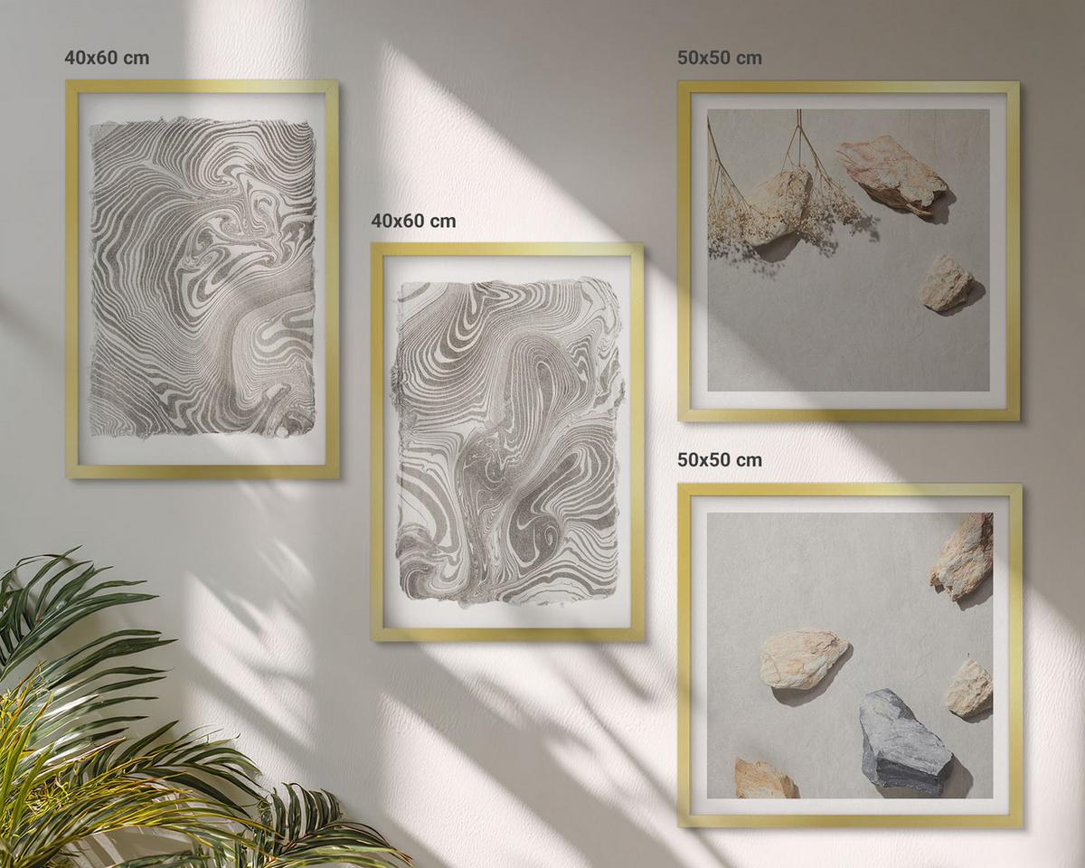 BILDER SET 4er Set - 50x50 cm & 40x60 cm Goldrahmen - Moderne abstrakte Formen - Goldfarben, Kunststoff (50/50cm) - TULUP