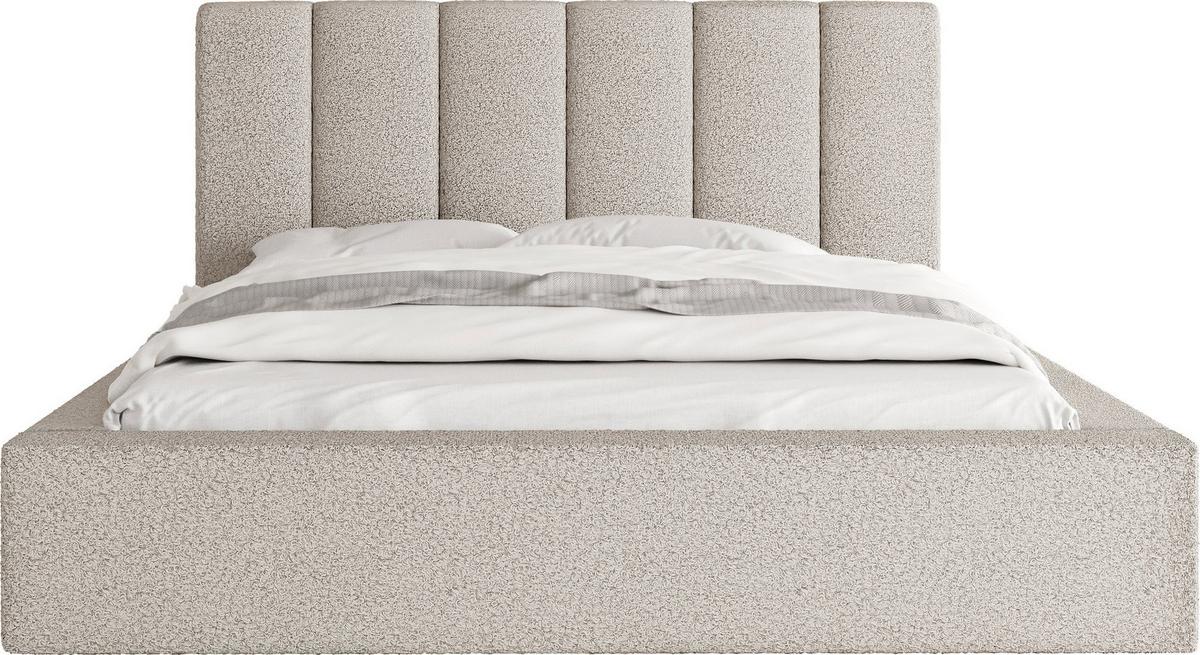 POLSTERBETT Amira mit Bettkasten, Beige Boucle 120x200 cm - Beige/Birkefarben, Holzwerkstoff/Kunststoff (120/200cm) - WFL GROUP