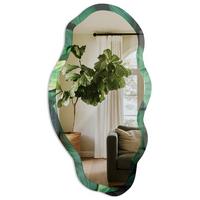 SPIEGEL 90x45 cm asymmetrisch mit Druck - Grüne Blätter - Transparent, Glas (45/90/0.4cm) - TULUP