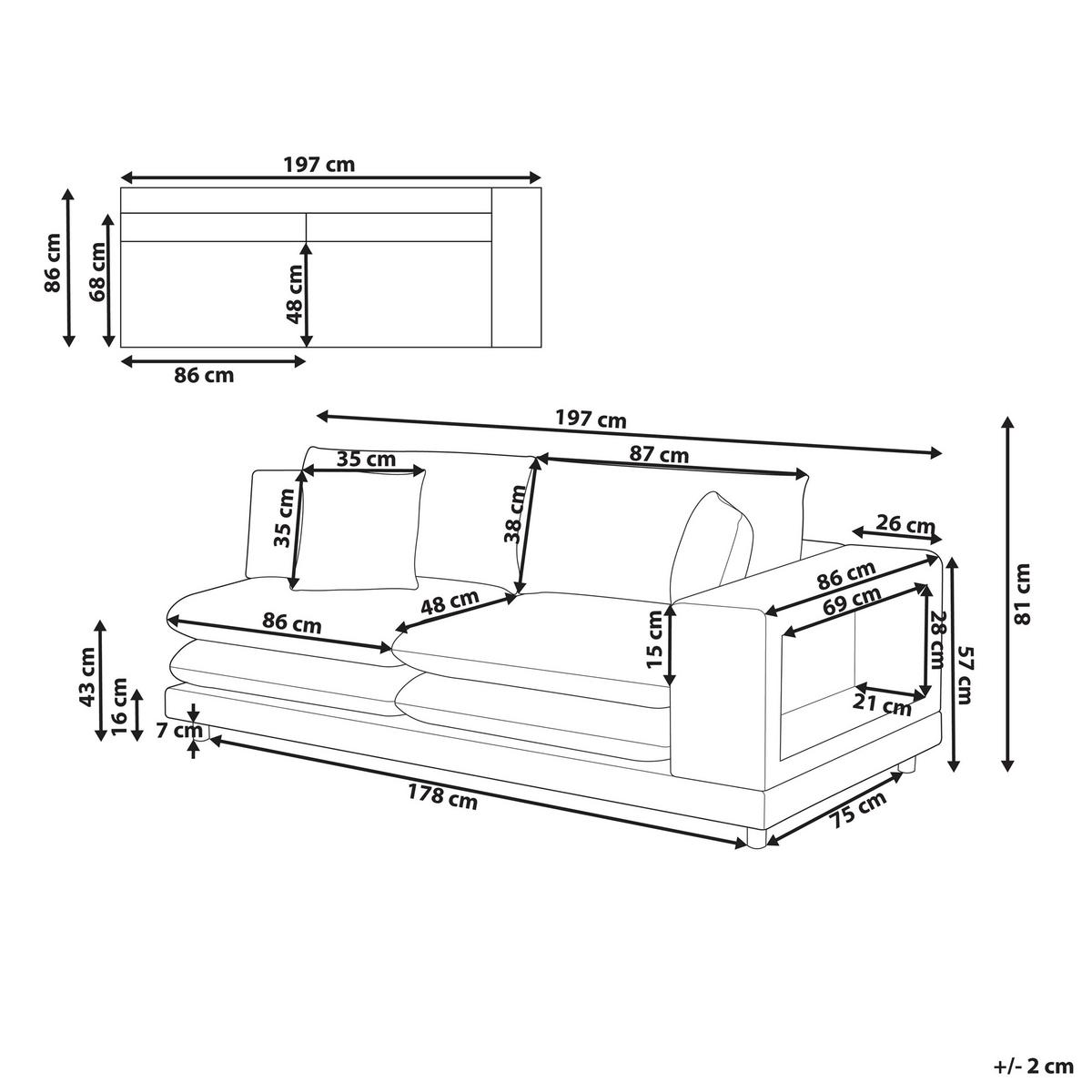 2-SITZER-SOFA Stoff Grau mit Kissen Heden - Grau, Textil (197/81/86cm) - Beliani