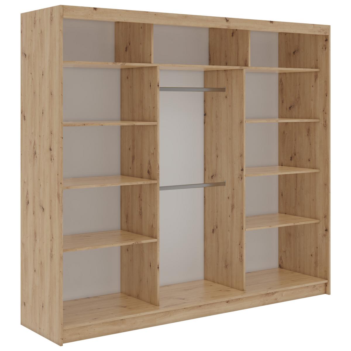 SCHWEBETÜRENSCHRANK 240 - VERONA - Eiche Artisan mit Spiegel - Alufarben/Eiche Artisan, Holzwerkstoff/Metall (240/216/61cm) - MKS