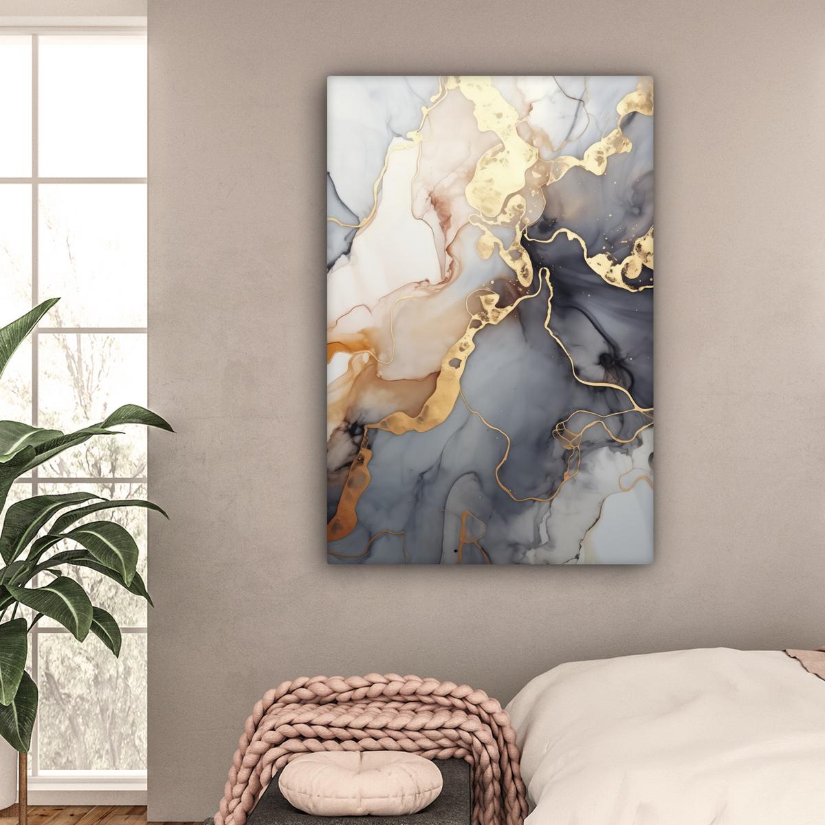 LEINWANDBILD Marmor - Schwarz - Gold - Weiß Deko XXL 80x120 cm - Dunkelgrau, Textil (80/120cm) - MuchoWow