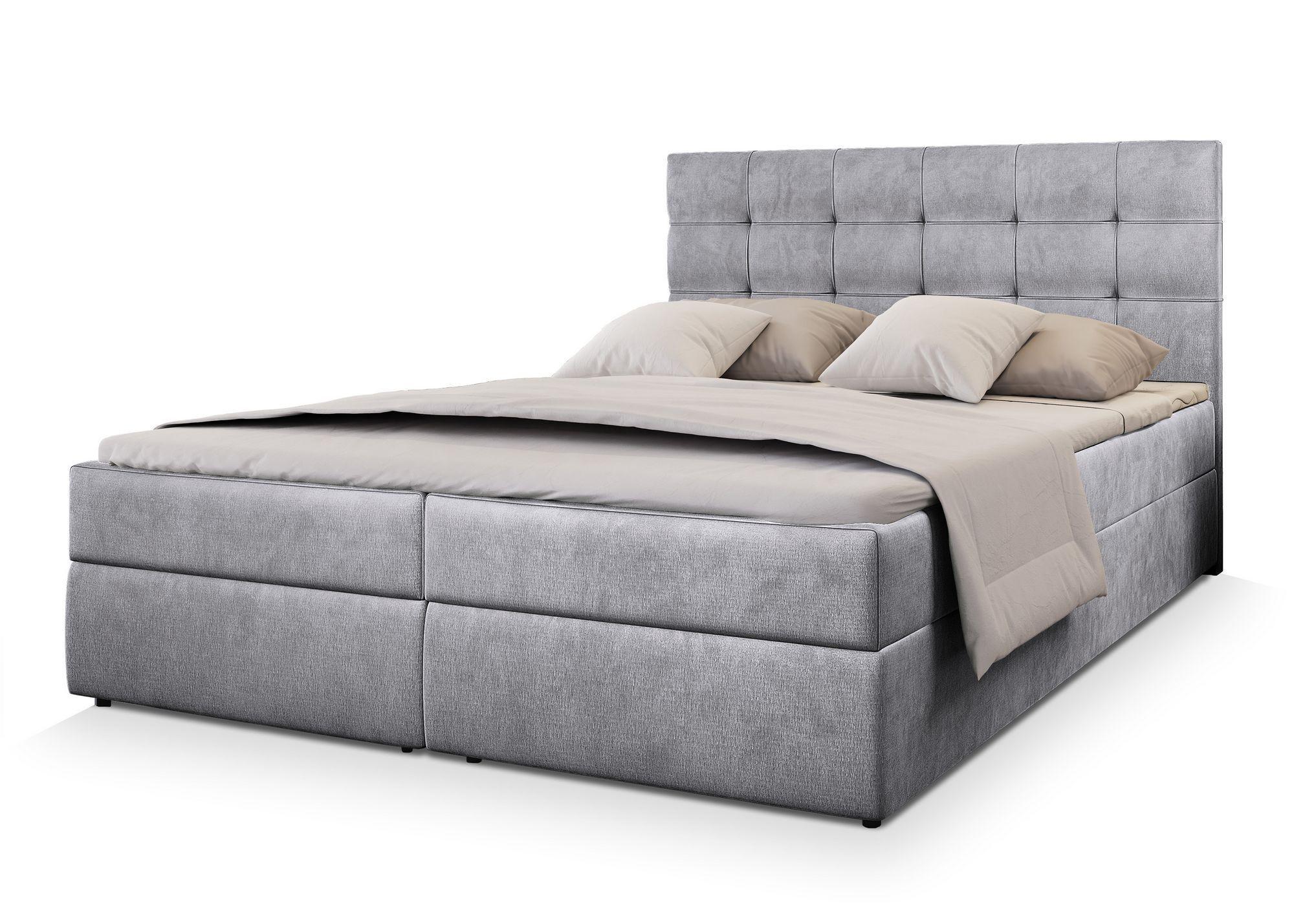 BOXBETT GLOS M 180x200 cm mit Matratze und Topper, H2+H3 - Hellgrau - Hellgrau, Holz (180/200cm) - MASSENO