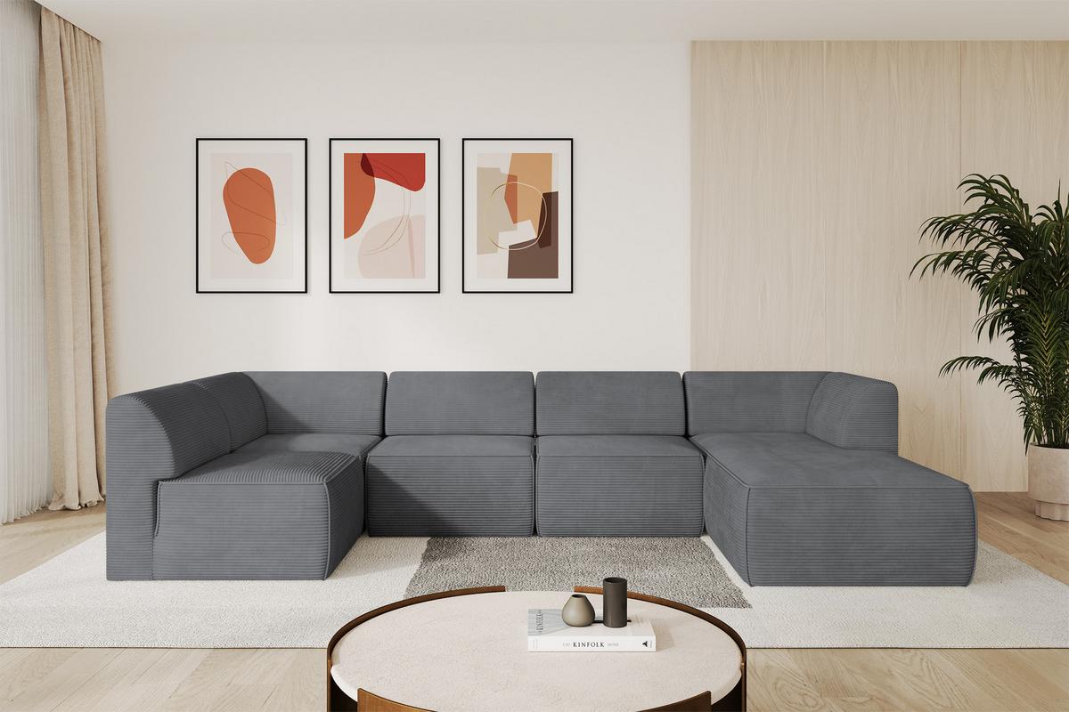 WOHNLANDSCHAFT Ottomane Rechts MOVO-L 345x180x78 cm Dunkelgrau Cord - Dunkelgrau, Holzwerkstoff/Kunststoff (180/78/345cm) - ALTDECOR