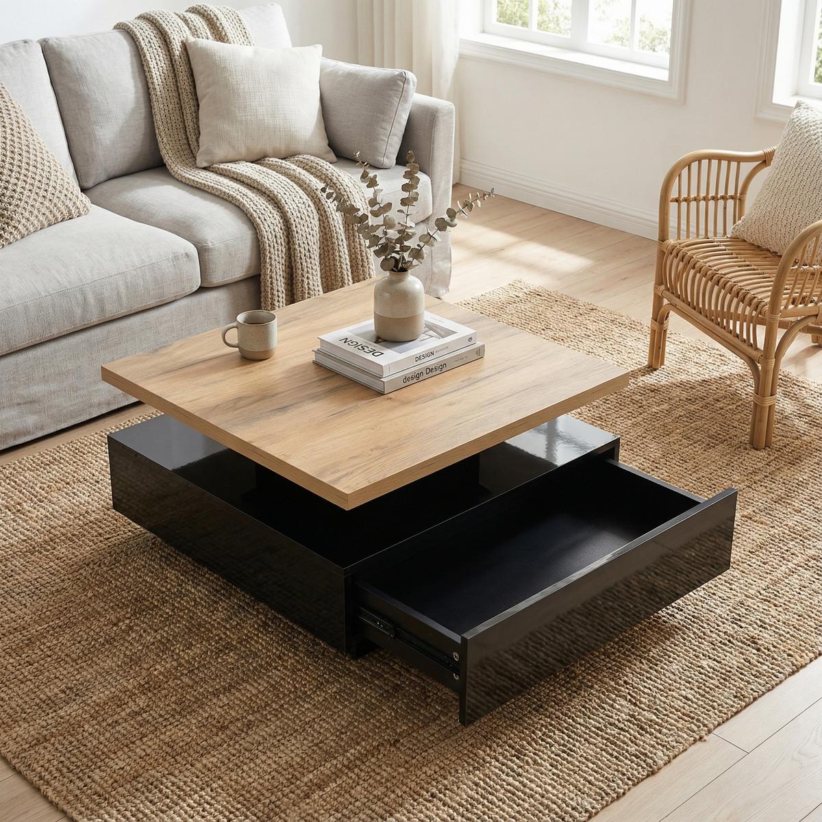 COUCHTISCH 70x70 cm Hochglanz mit 360° drehbar - Eichefarben, Holzwerkstoff (70/70/36cm) - Urban Meuble