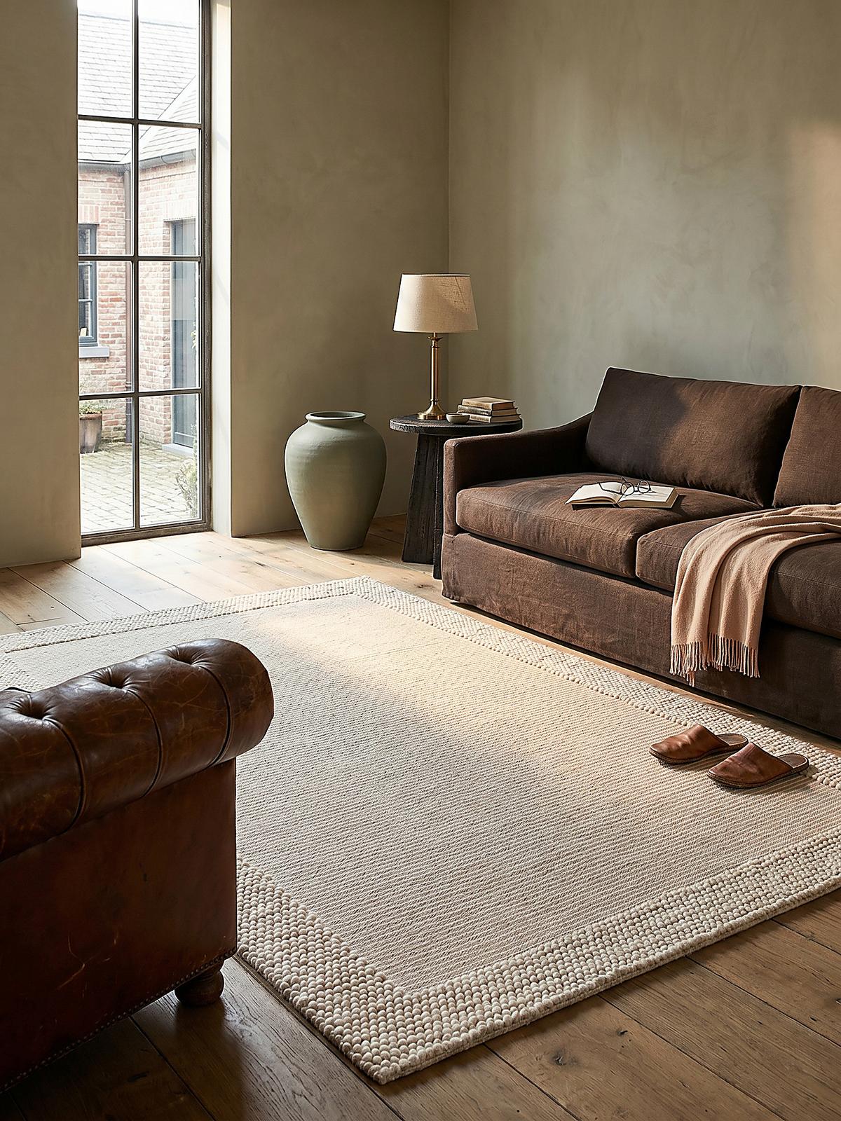 WOLLTEPPICH MOAT, mit Bordüre, Beige-Natur, 80 x 150 cm - Beige, Textil (80/150cm) - KADIMA DESIGN