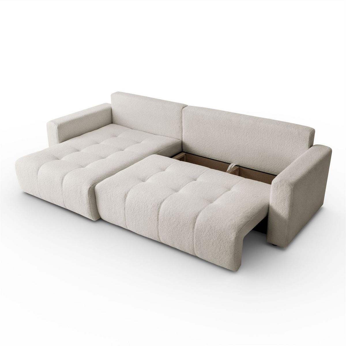 ECKSOFA ASTON mit Schlaffunktion und Bettkasten - Ecru, Textil (261/143cm) - Lookway