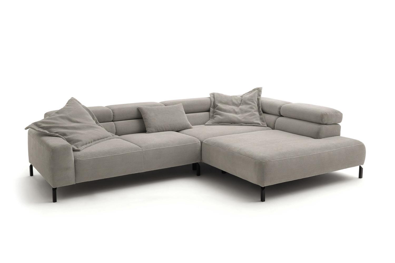 ECKSOFA DELIA Steingrau Cord - Greige/Schwarz, Textil/Metall (312/219cm) - KAWOLA
