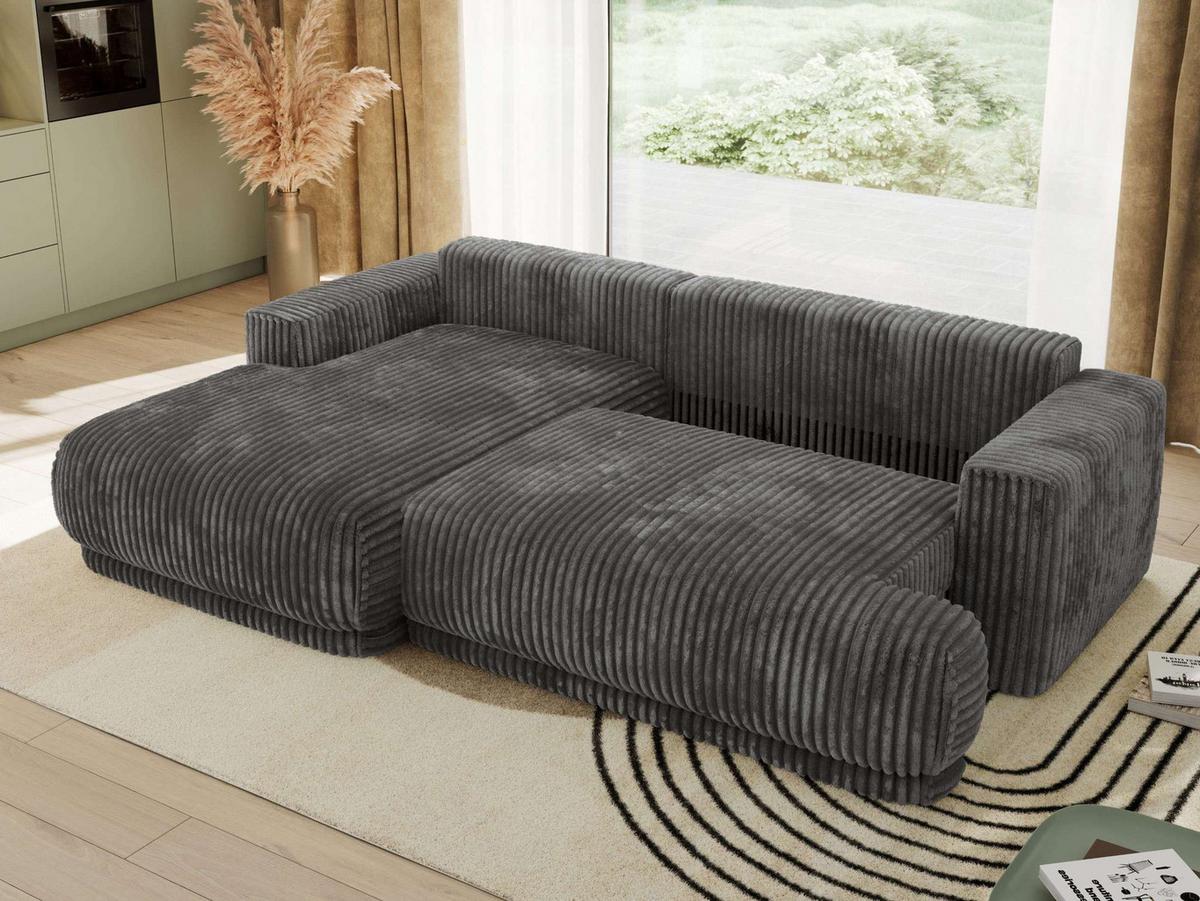 ECKSCHLAFSOFA RINA L Grau Cord - links - Schwarz/Grau, Kunststoff/Textil (267/170cm) - MKS