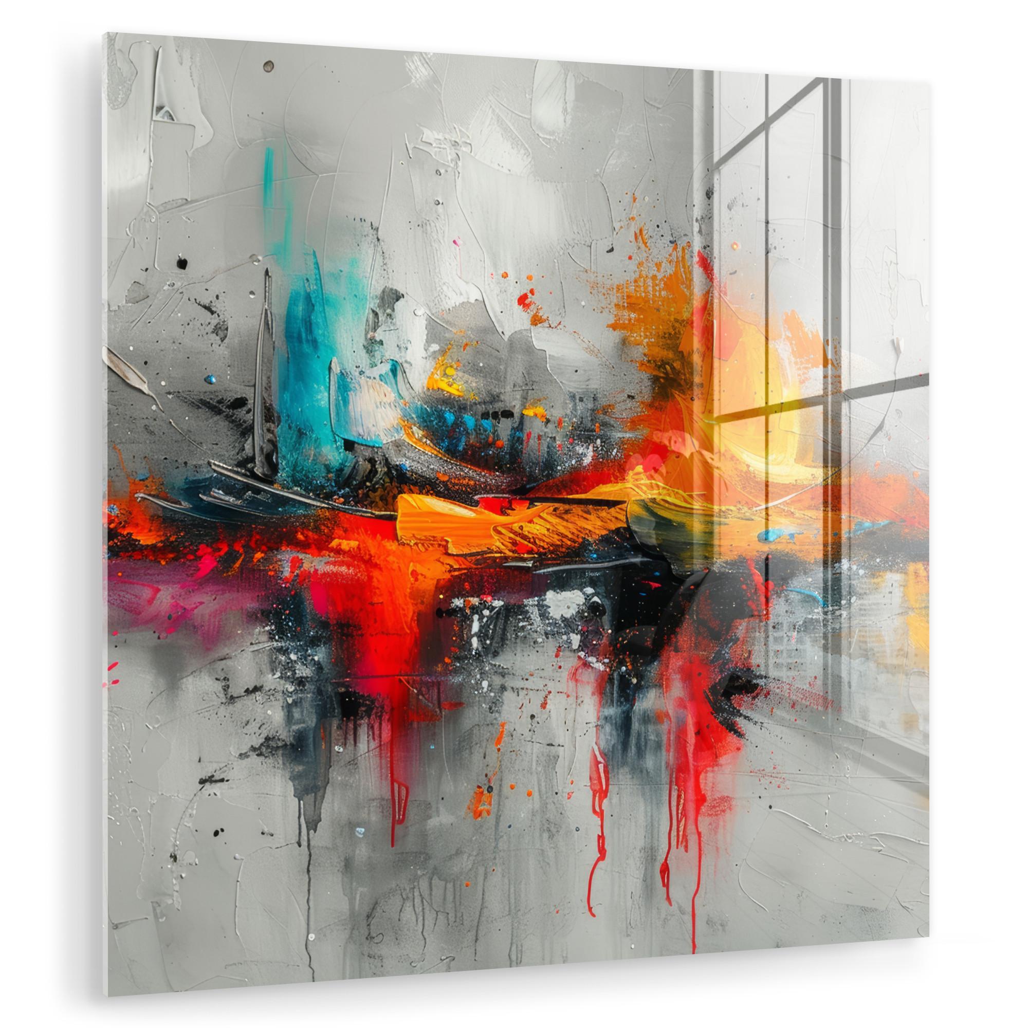 ACRYLGLASBILD Moderne Kunst - Orange - Grau - Abstrakt 50x50 cm - Hellgrau, Glas (50/50cm) - MuchoWow