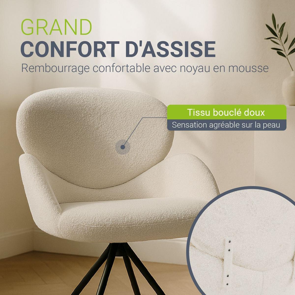 DREHSTUHL Albano Bouclé Creme (2er-Set) - Creme, Textil (59/90/65cm) - Juskys