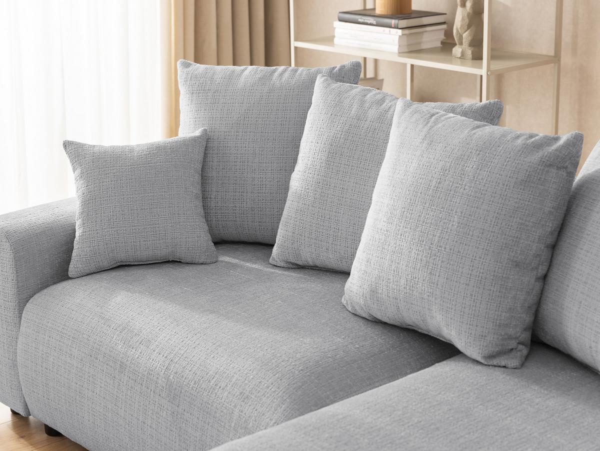 ECKSOFA Calma mit Schlaffunktion und Bettkasten im Bumpy-Design aus weichem Hellgrau Chenille-Stoff - Ottomane rechts - Beige/Hellgrau, Holz/Kunststoff (239/140cm) - S-Style Möbel