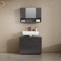 BADMÖBEL-SET Ronco Anthrazit Hochglanz 2 Teile, Unterschrank 80 cm - Schwarz Hochglanz, Holzwerkstoff (41/80/58cm) - Livinity®