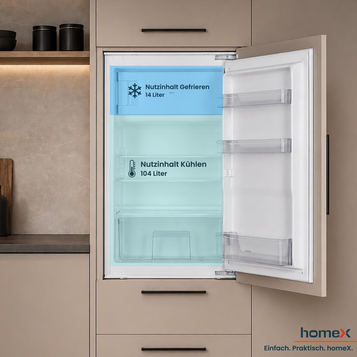 KÜHLSCHRANK Einbau, mit Gefrierfach, 88cm Nische, 118 Liter, Schlepptürtechnik, CFB1181E - Weiß, Glas/Kunststoff (54/89/54cm) - homeX