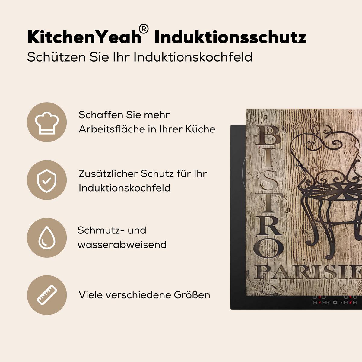 HERDABDECKPLATTE Bistro Parisien - Café - Kaffee - Jahrgang Ceranfeldabdeckung 90x52 cm - Cappuccino, Kunststoff (90/52/0.2cm) - MuchoWow