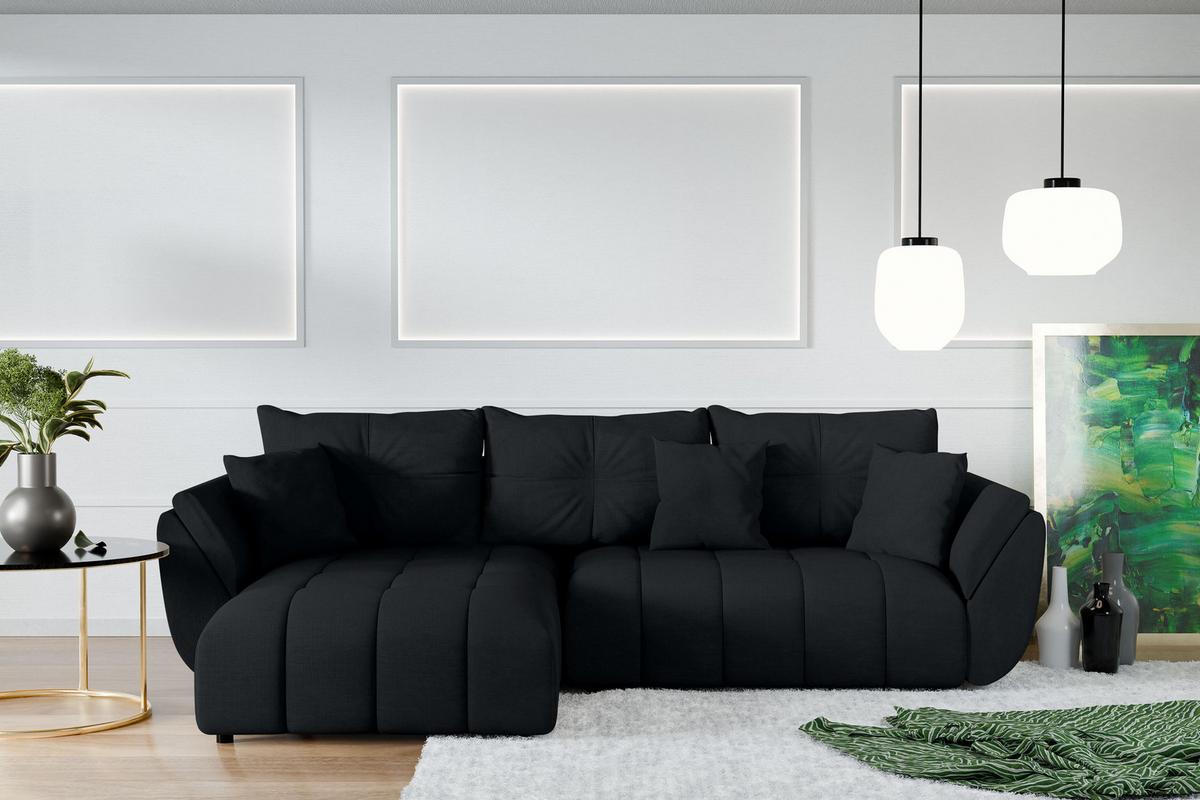 ECKSOFA L Form Verciani Schwarz 280/190/91 cm mit Schlaffunktion - Schwarz, Kunststoff/Textil (280/190cm) - AX Living