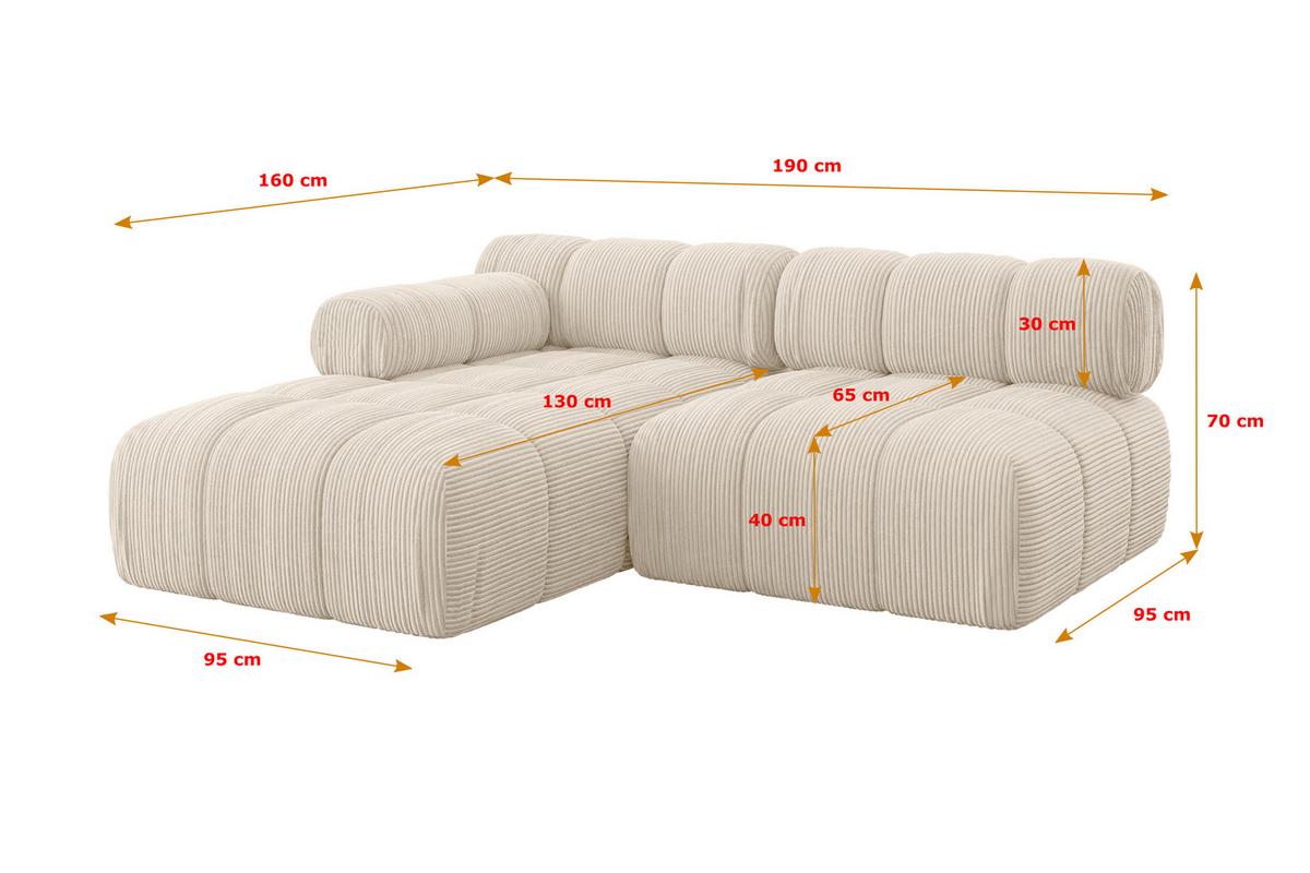 ECKSOFA modulares Sofa Razon-L1 - 190x160x70 cm Beige Cord - Beige, Holzwerkstoff/Textil (190/160cm) - ALTDECOR