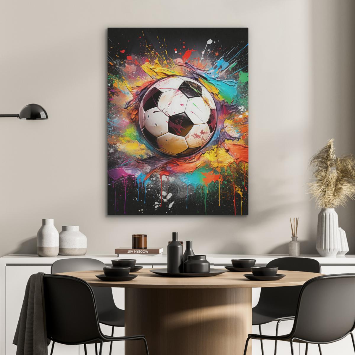 AKUSTIKBILD Fußball - Farbe - Farben - Schwarz - Weiß Wandbilder 60x80 cm - Weiß, Kunststoff (60/80/0.9cm) - MuchoWow