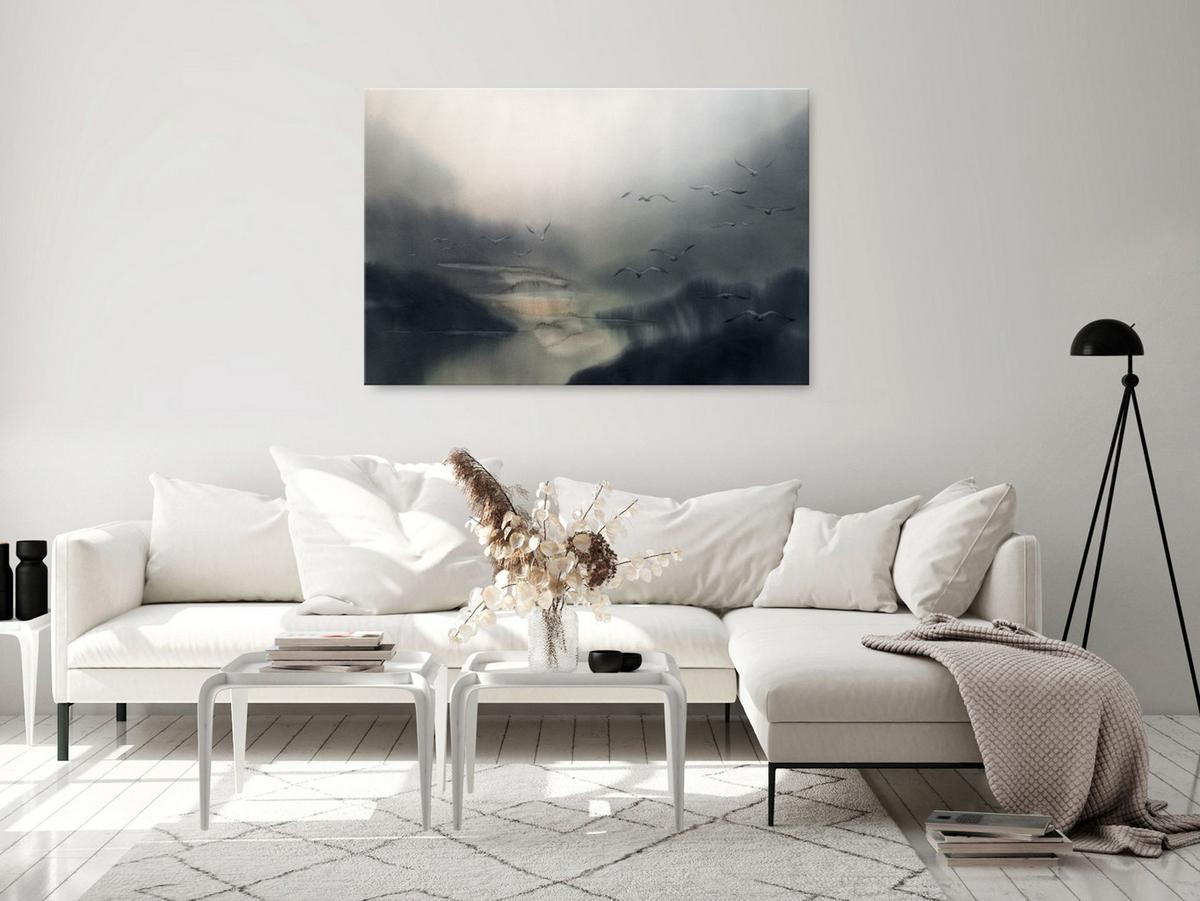 KUNSTDRUCK Grau 60/40 cm - Grau/Grün, Textil (60/40cm) - KUNSTLOFT