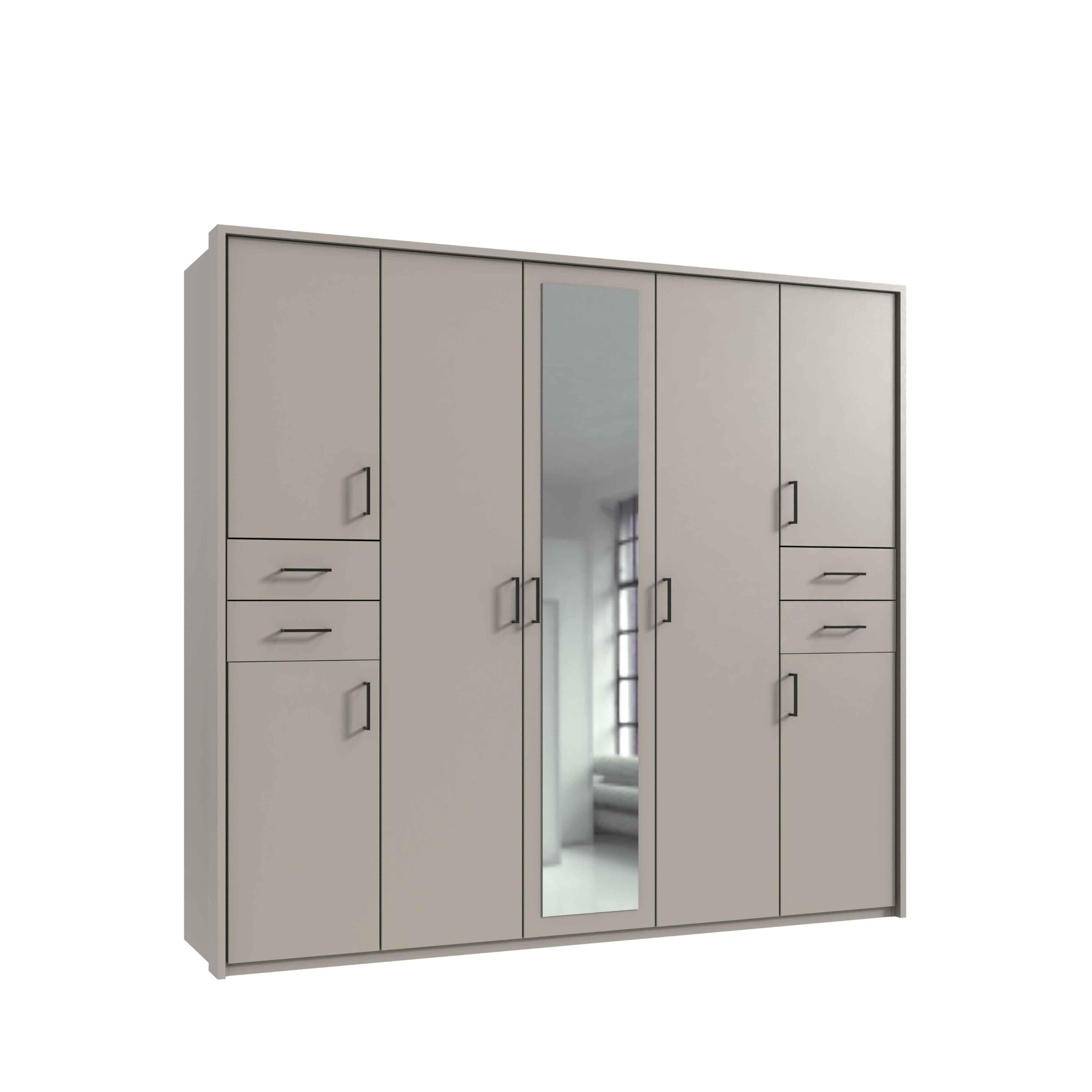 DREHTÜRENSCHRANK B228/H210/T58 cm in Beige Grau, Kleiderschrank m.Passepartout&1Spiegeltür&Schubkästen,Griffe schwarz/ 22574 - Greige/Beige, Holzwerkstoff/Kunststoff (228/210/58cm) - luma-home