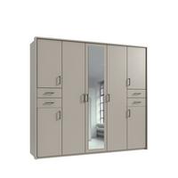 DREHTÜRENSCHRANK B228/H210/T58 cm in Beige Grau, Kleiderschrank m.Passepartout&1Spiegeltür&Schubkästen,Griffe schwarz/ 22574 - Greige/Beige, Holzwerkstoff/Kunststoff (228/210/58cm) - luma-home