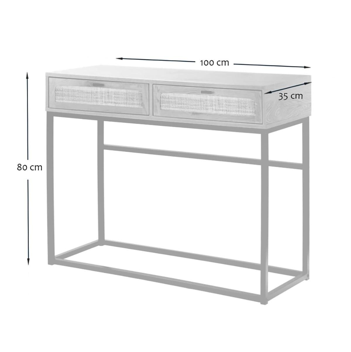 KONSOLE aus Rattan mit 2 Schubladen - L100cm - Eschefarben, Holzwerkstoff (36/35/80cm) - Calicosy