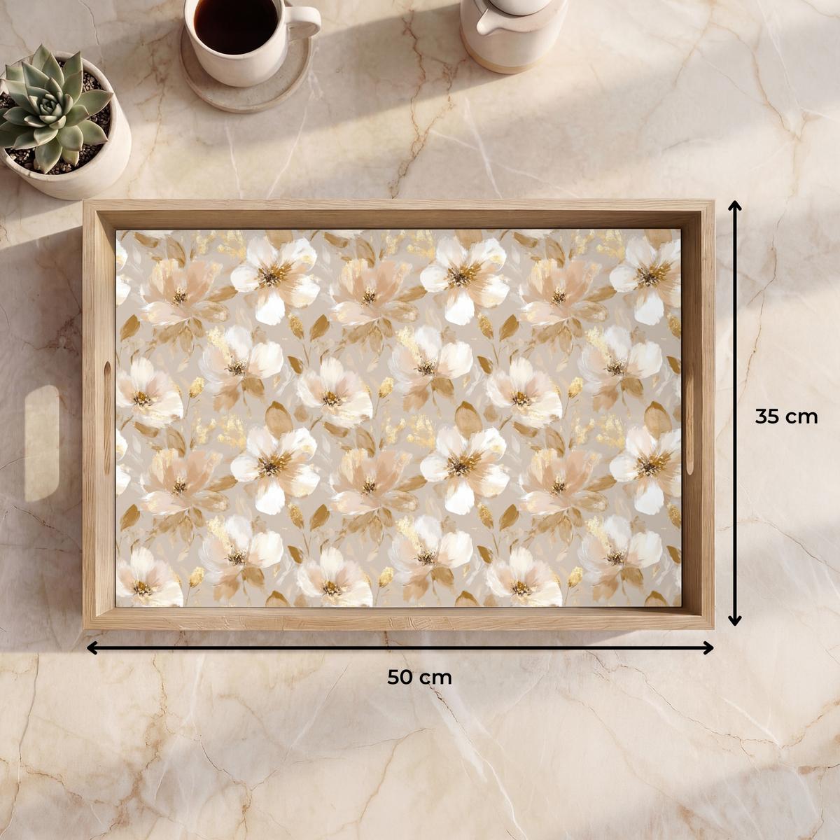 TABLETT Blumen - künstlerisch - Gold 50x35 cm - Beige, Holz (50/5/5cm) - OnlyWow