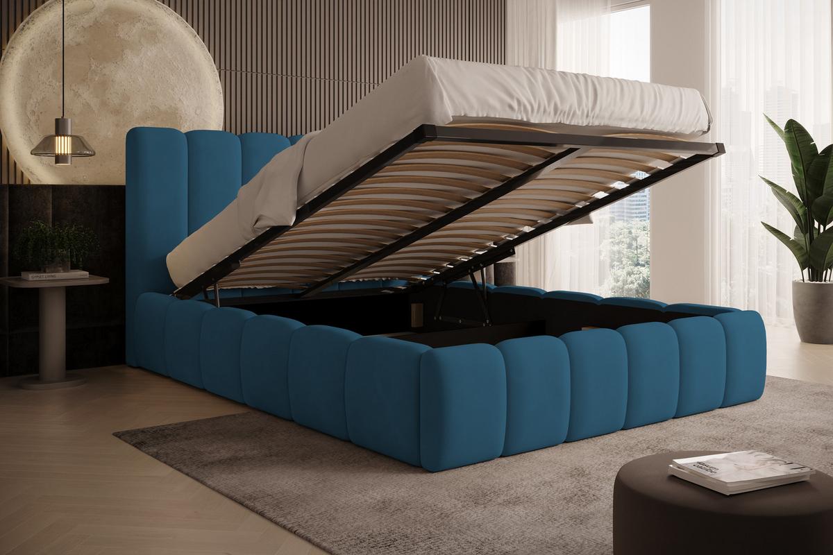 POLSTERBETT Vilo 180x200 mit Bettkasten und Stabilem Metallgestell - Blau, Textil (180/200cm) - Storez24
