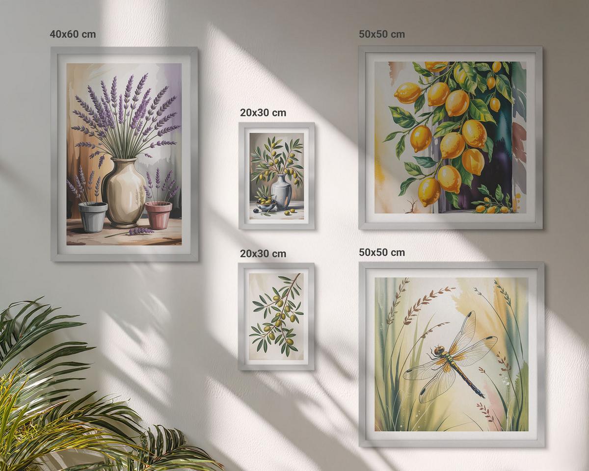 BILDER SET 5er Set - 50x50 cm & 20x30 cm & 40x60 cm Silberner Rahmen - Lavendelblüten und Architektur - Silberfarben, Kunststoff (40/60cm) - TULUP