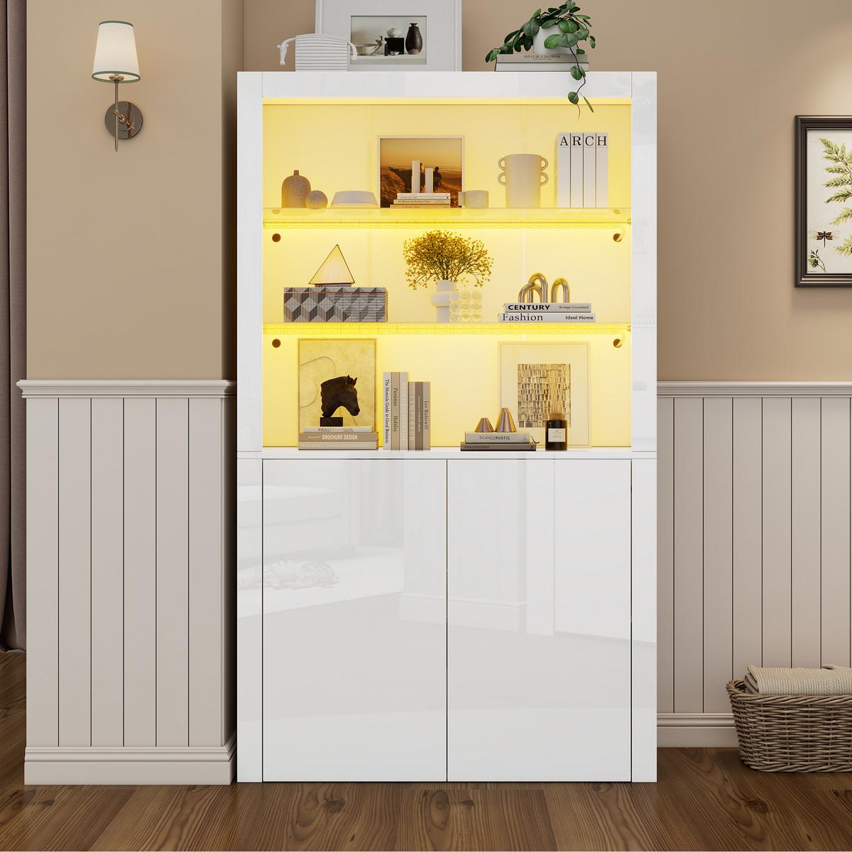 VITRINE mit LED Weiß 100/35/170 CM - Weiß, Glas/Holzwerkstoff (35/170/100cm) - Urban Meuble