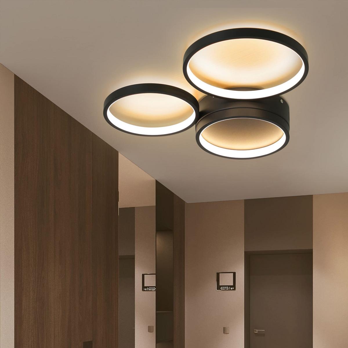 LED-DECKENLEUCHTE Dreiring 43.5/35.5/6 cm - Schwarz, Metall (43.5/35.5/6cm) - ZMH