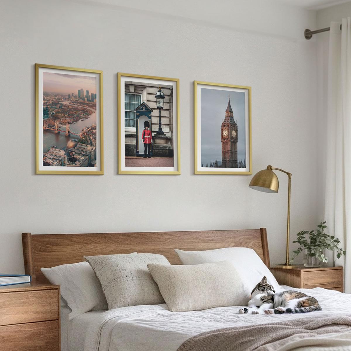BILDER SET 3er Set - 40x60 cm Goldrahmen - London Bridge Guardian Big Ben - Goldfarben, Kunststoff (40/60cm) - TULUP