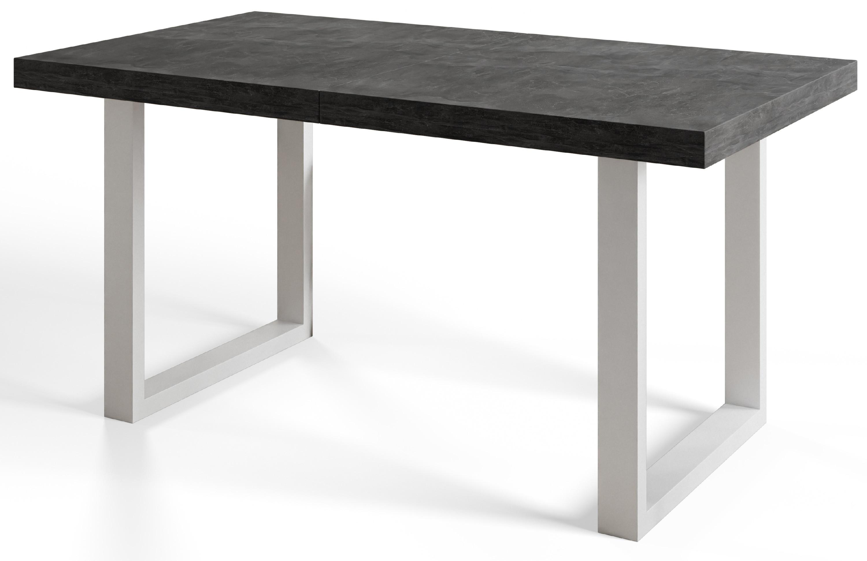 INDUSTRIELLER Esszimmertisch LOFT-U, ausziehbarer Tisch, Größe: 120-220X80X77 cm, Wohnzimmertisch Farbe: Dunkelgrau, mit Metallbeinen in Farbe Weiß - Dunkelgrau/Weiß, Holzwerkstoff (120/80/77cm) - Alpi-Möbel