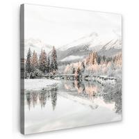 LEINWANDBILD Natur - Winter - Bäume - Berge - Schnee Deko Groß 90x90 cm - Weiß Hochglanz, Textil (90/90cm) - MuchoWow