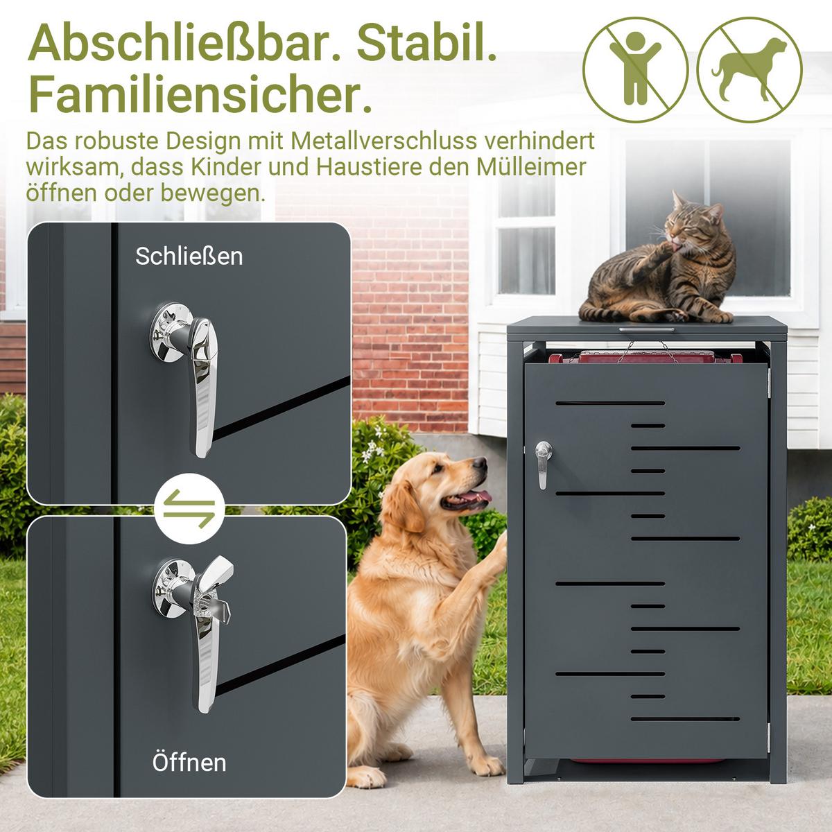MÜLLTONNENBOX Metall Einzelbox 240 L 69,2×116,2×80,2 cm - Dunkelgrau, Metall (69/116/80cm) - SoBuy