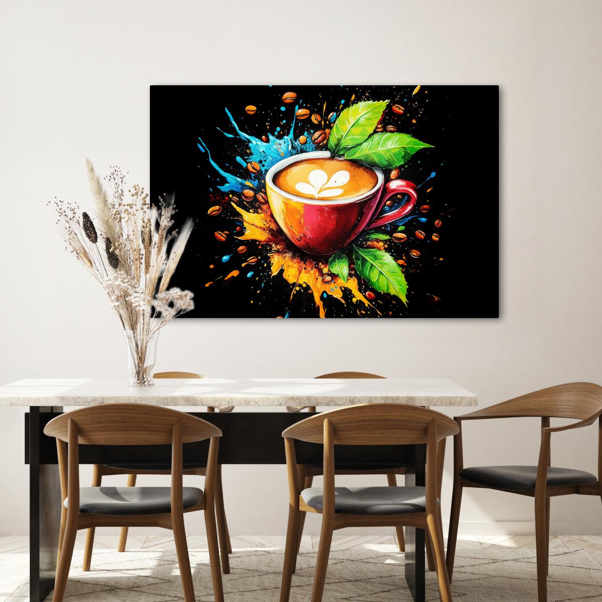 LEINWANDBILD Kaffee - Graffiti - Trinken - Abstrakt Wohnzimmer Groß 120x80 cm - Mokka, Textil (120/80cm) - MuchoWow