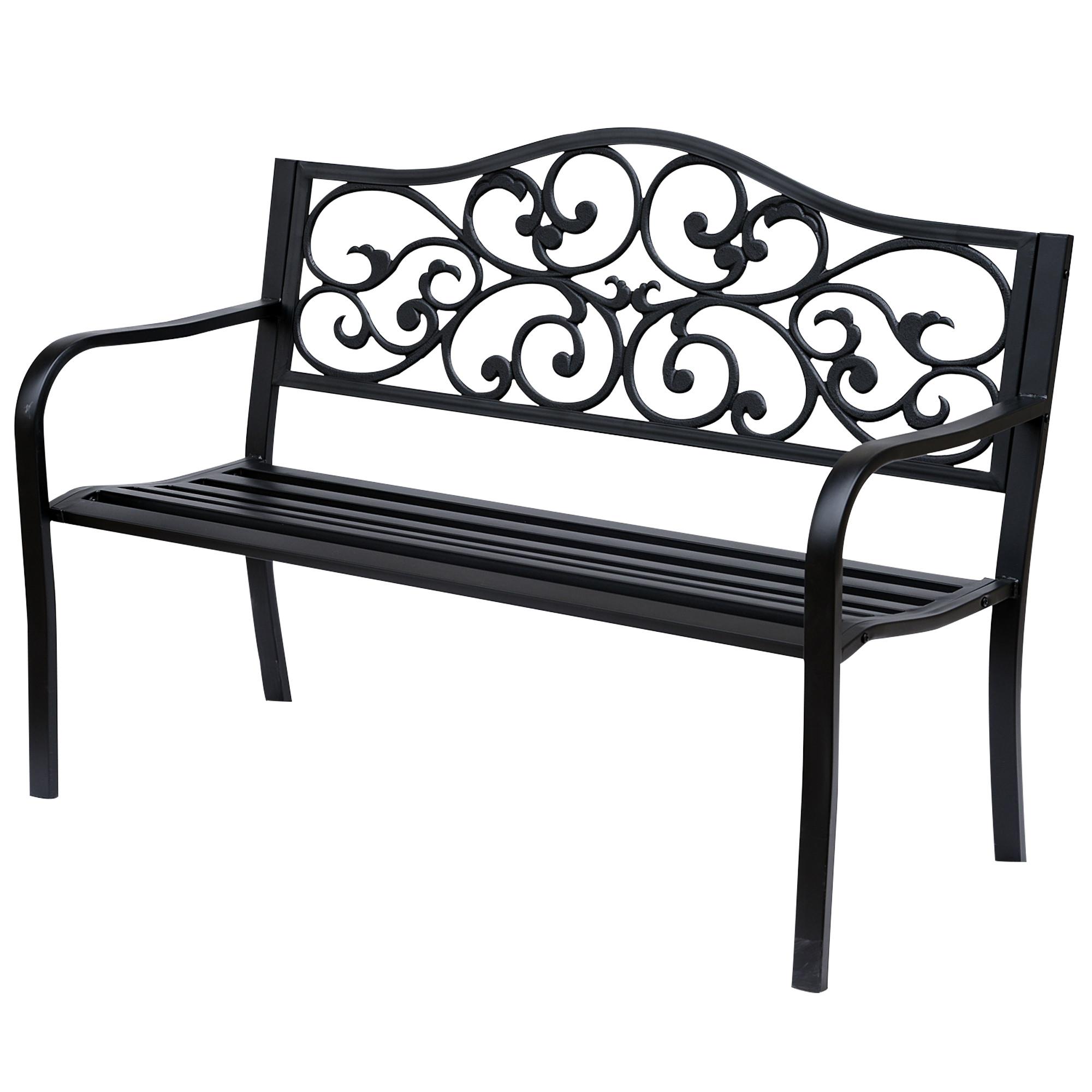 GARTENBANK, 3-Sitzer, Sitzbank, Stahlbank, mit Armlehnen, Stahl, Metall, Schwarz - Schwarz, Metall (60/89/127cm) - Outsunny