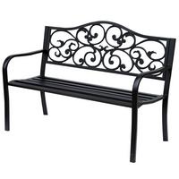 GARTENBANK, 3-Sitzer, Sitzbank, Stahlbank, mit Armlehnen, Stahl, Metall, Schwarz - Schwarz, Metall (60/89/127cm) - Outsunny