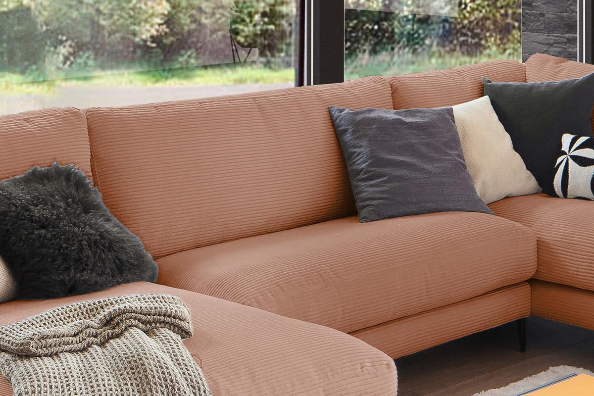 WOHNLANDSCHAFT CARA Braun Cord - Schwarz/Braun, Textil (341/84/223cm) - KAWOLA
