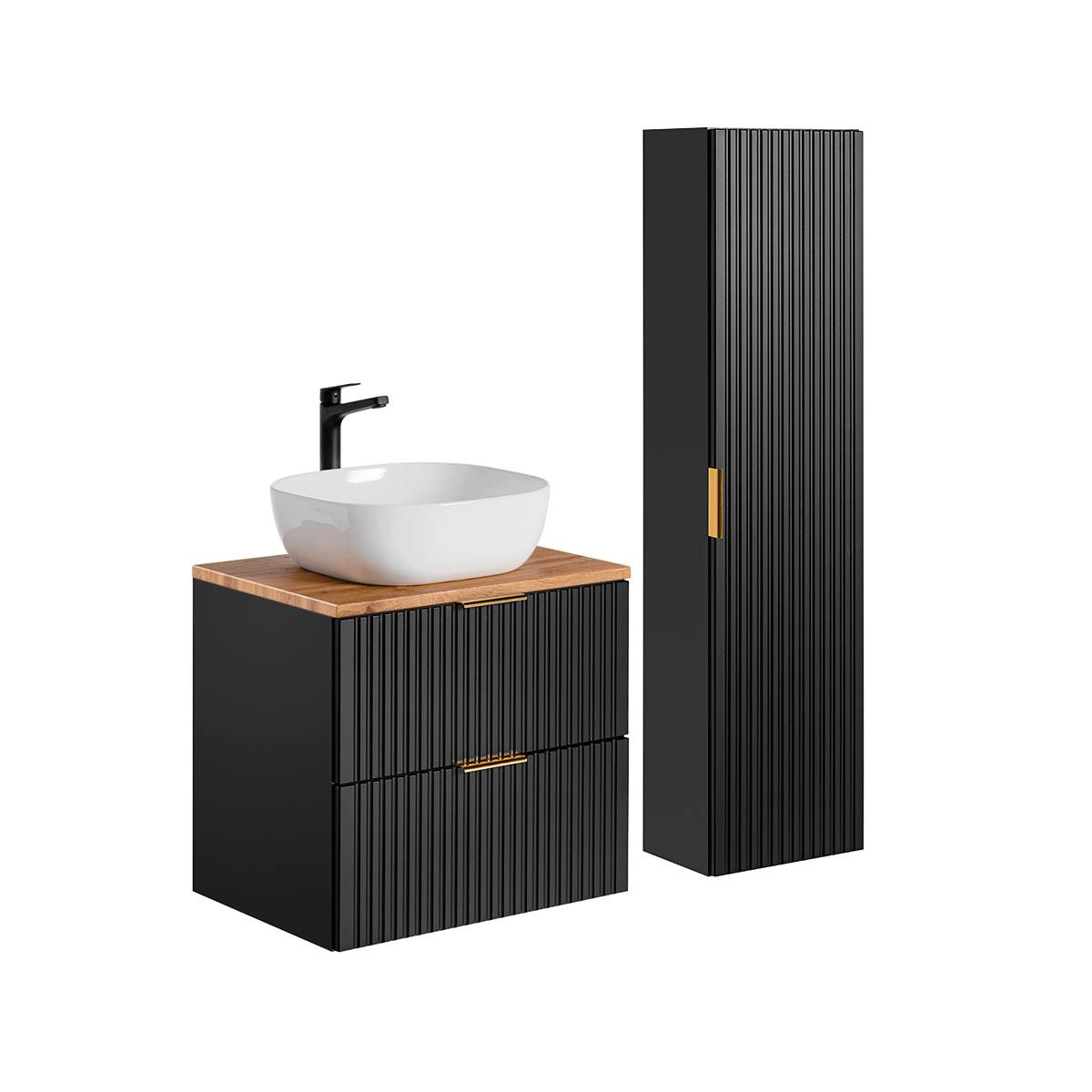 BADMÖBEL 60.6cm Adriel 2er-Set Schwarz und Holz - Schwarz, Holzwerkstoff (60.6/59/46cm) - Petits-meubles