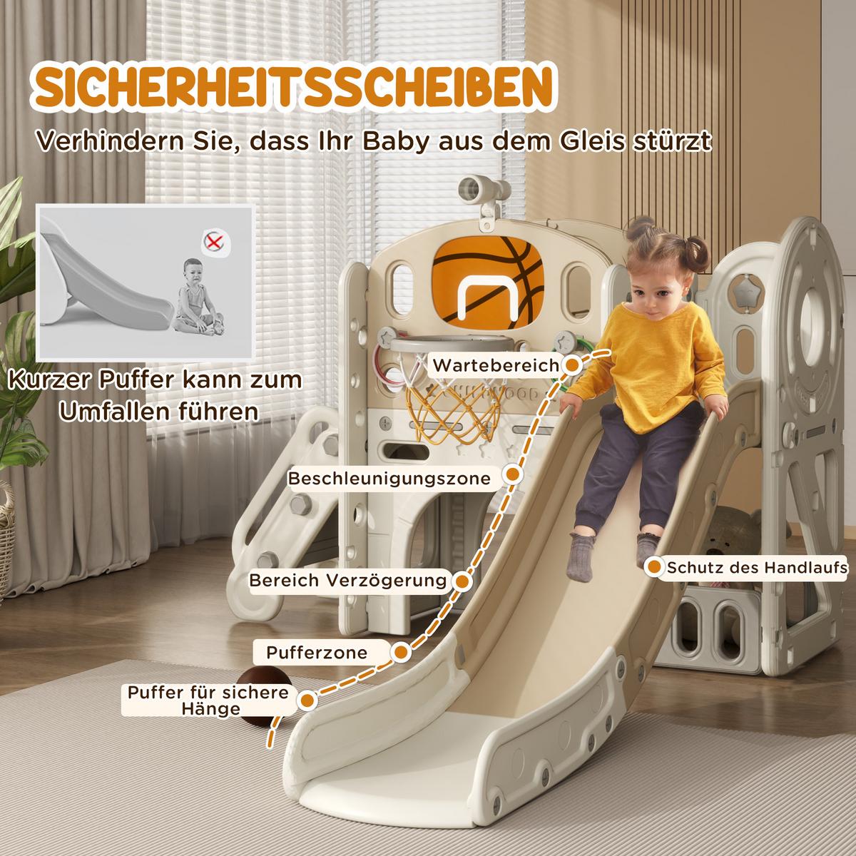 KINDERRUTSCHE, 7-in-1, Kleinkinderrutsche mit Basketballkorb, Klettergerüst - Creme/Weiß, Kunststoff (153/111/186cm) - AIYAPLAY
