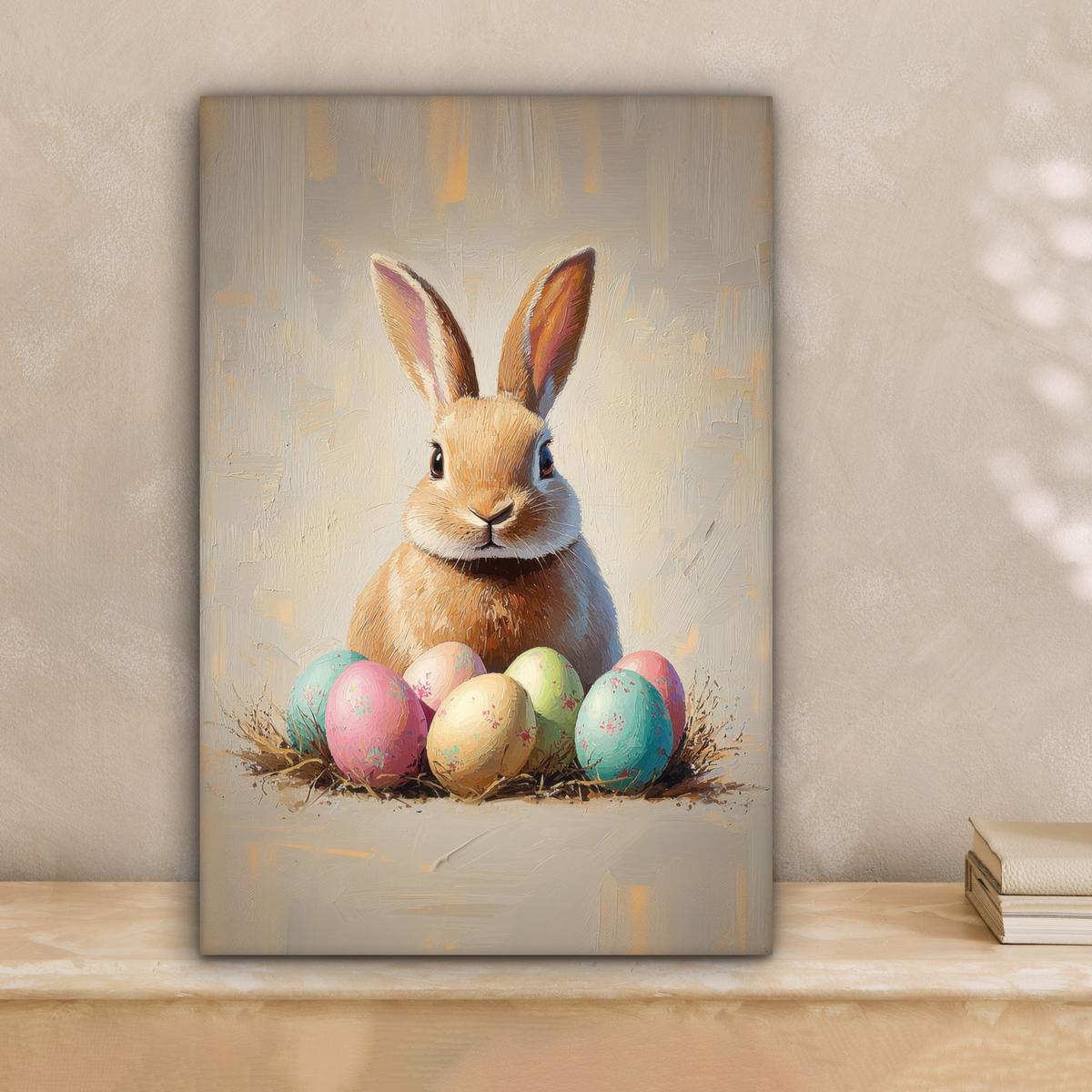 LEINWANDBILD Osterhase - Pastell - Eier Deko Wohnzimmer 20x30 cm - Beige, Textil (20/30cm) - MuchoWow